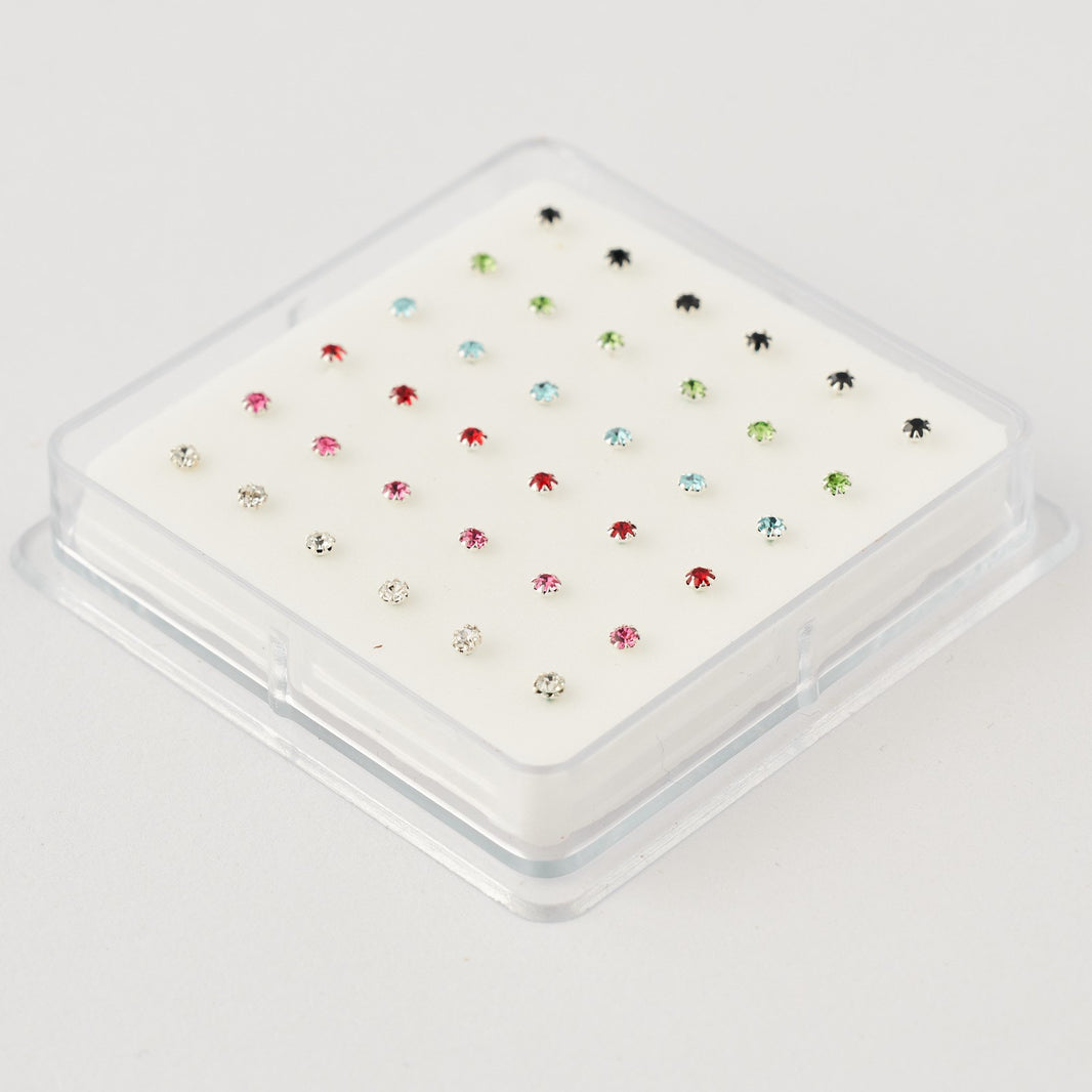 Nose pin silver 2mm mix color 36pc