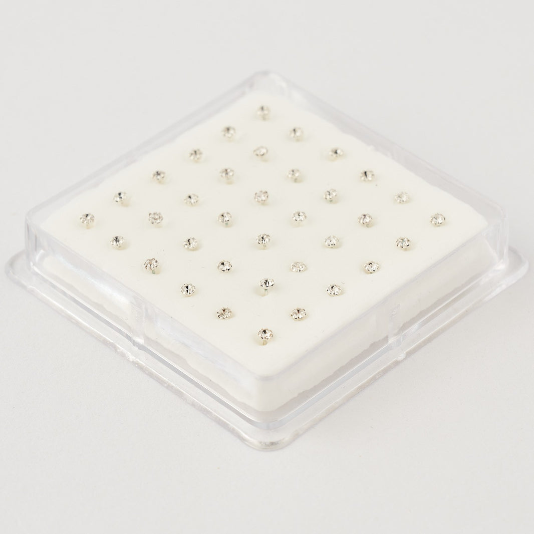 Nose pin gp silver 2mm crystal 36pc