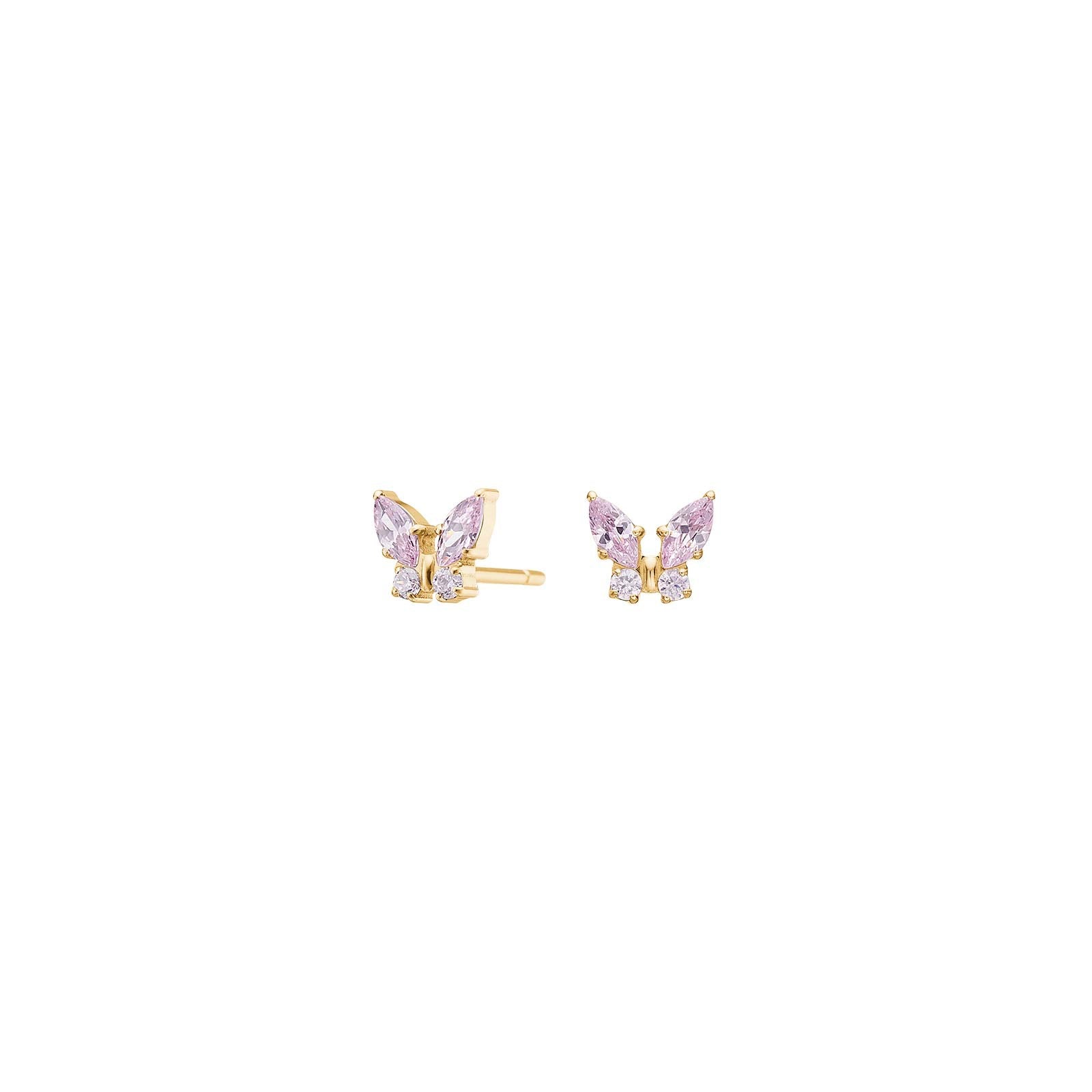 Titanium ear studs GP butterfly w. pink cz