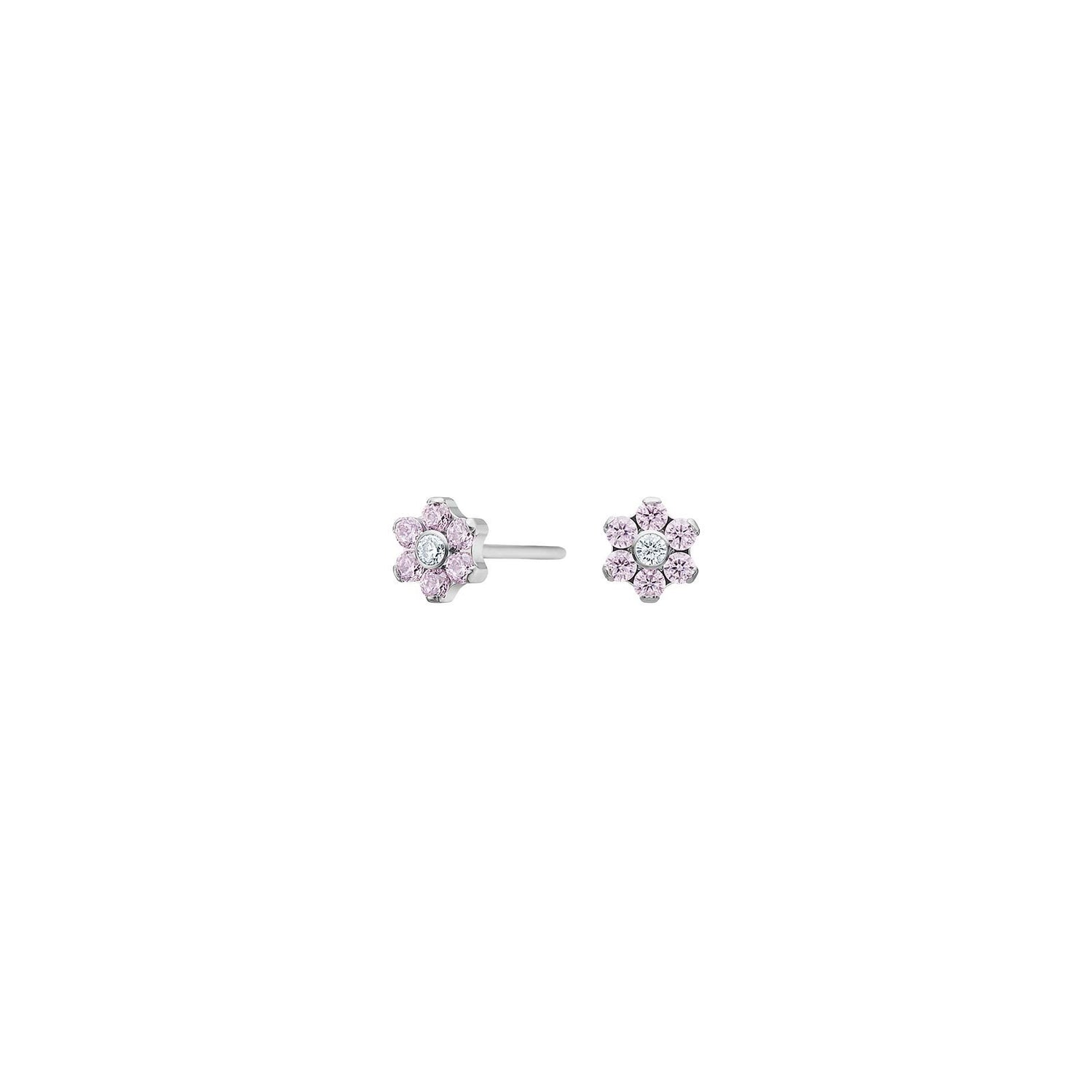 Titanium Ohrstecker Blume m. rosa cz