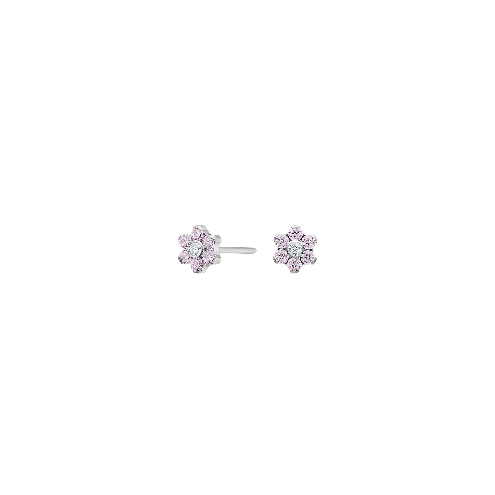 Titanium Ohrstecker Blume m. rosa cz
