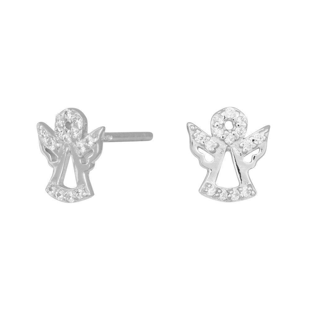 Rhd. Silver earring w. cz. 8mm