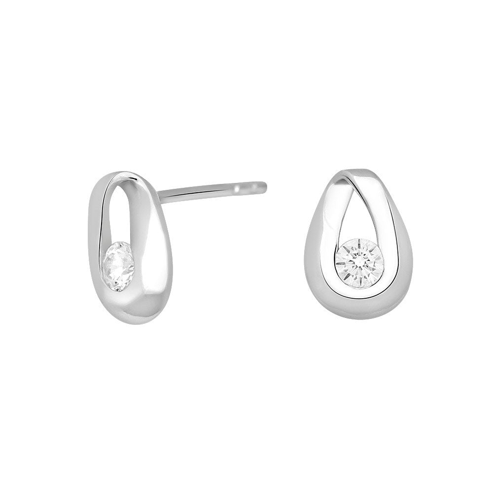 Rhd. Silber Ohrring mit CZ. 9mm