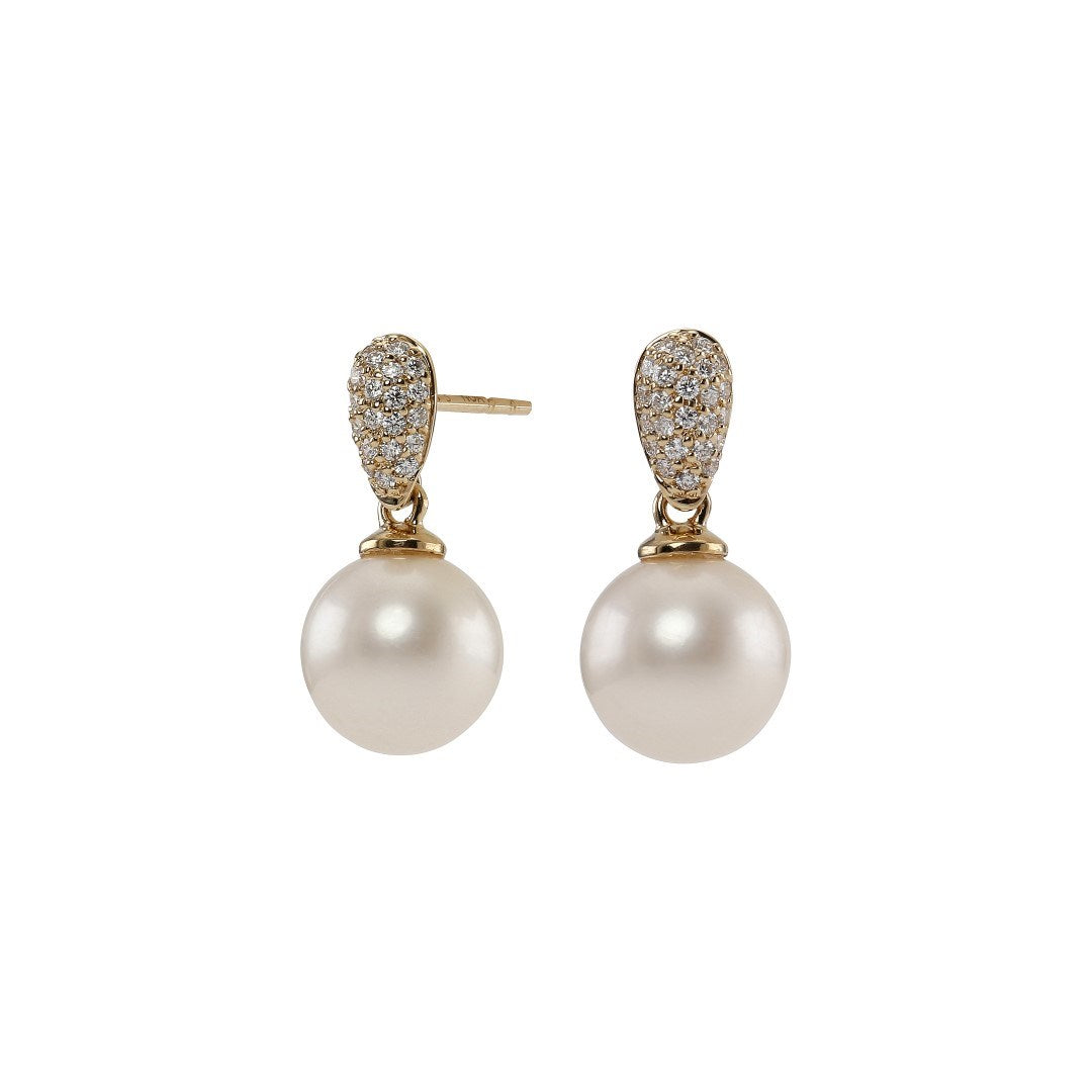 14ct. Gold earrring w. 9mm pearl + 0,21ct TW/SI