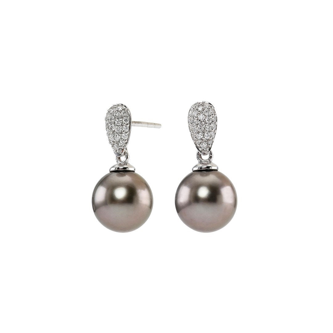 14k. hvd.goldøreh m tahiti pearl and 0.21 ct. TW/S