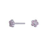 Rhd. silver earrings flower enamel, pink, one tone