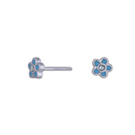 Rhod. silver earrings flower, light blue, one tone