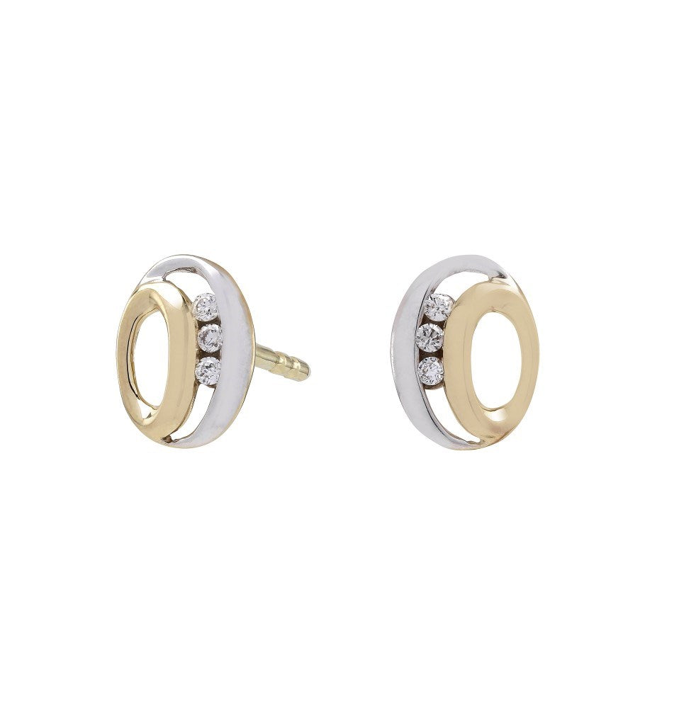 14ct. gold earrings bicolor w/dia. 0.030ct W/SI