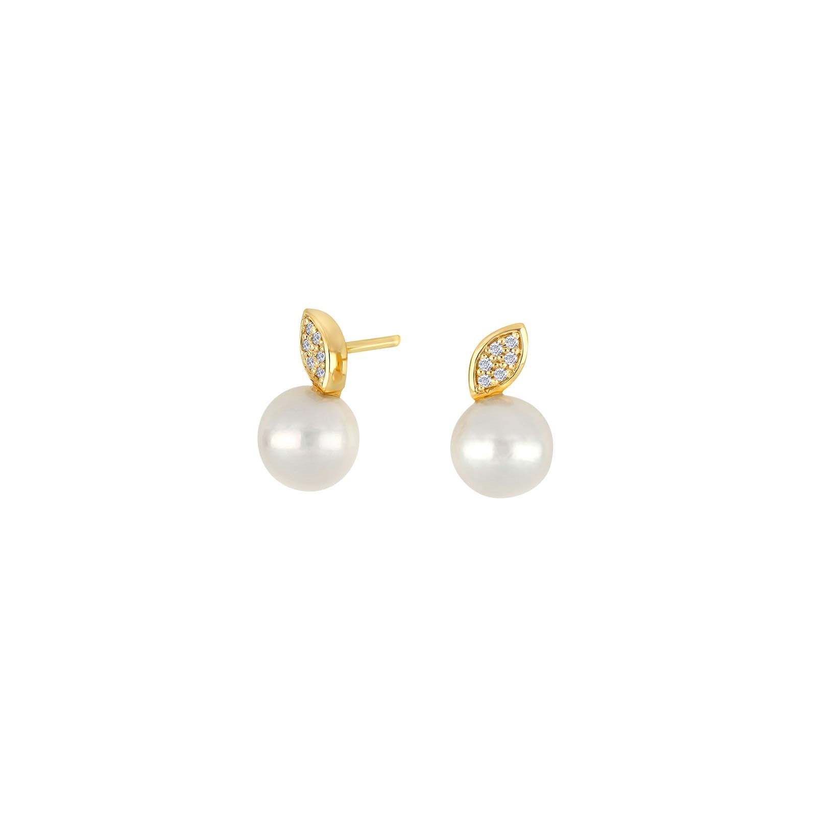 14 kt. Goldohrstecker mit 0,045 ct W/SI und Perle
