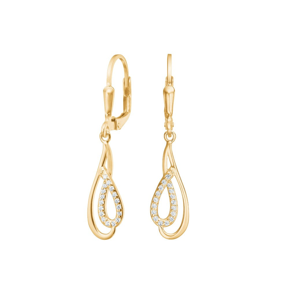Gold-plated silver drop earrings with cz