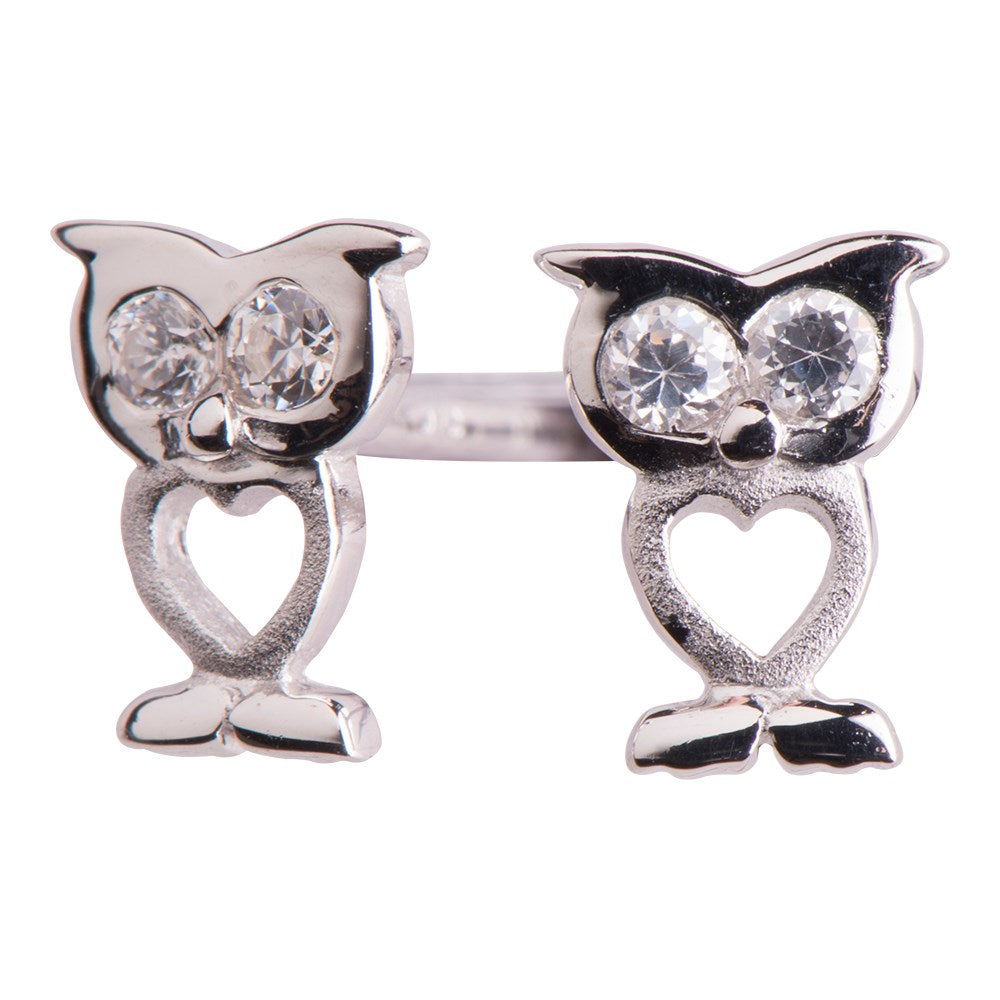 Rhodinierte Silber Ohrstecker Eule mit Zirkonia