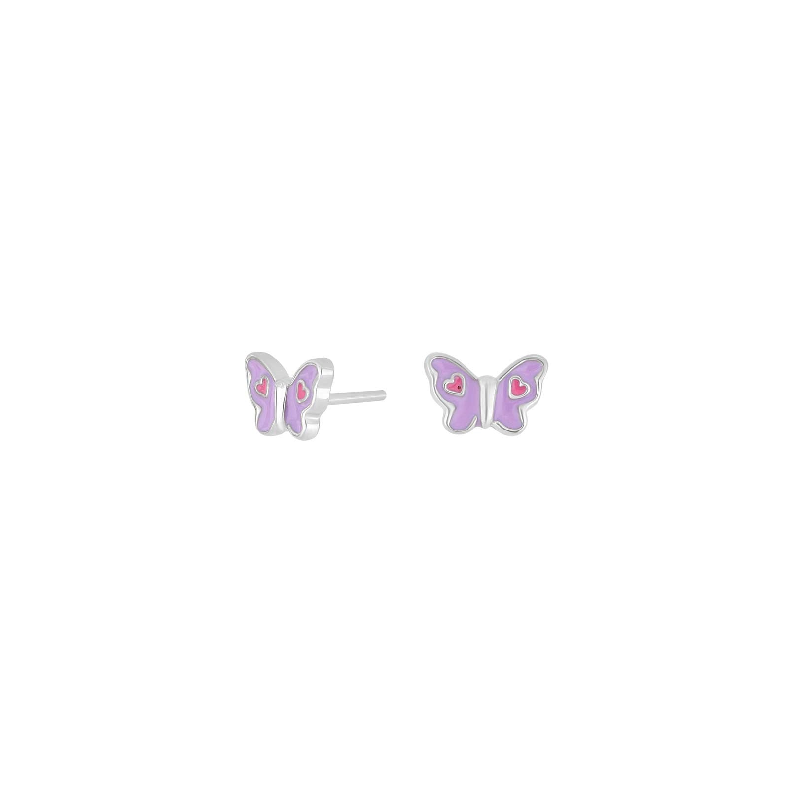 Rhd. Silber Ohrstecker Schmetterling m. Rosa Emaille