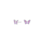 Rhd. Silber Ohrstecker Schmetterling m. Rosa Emaille