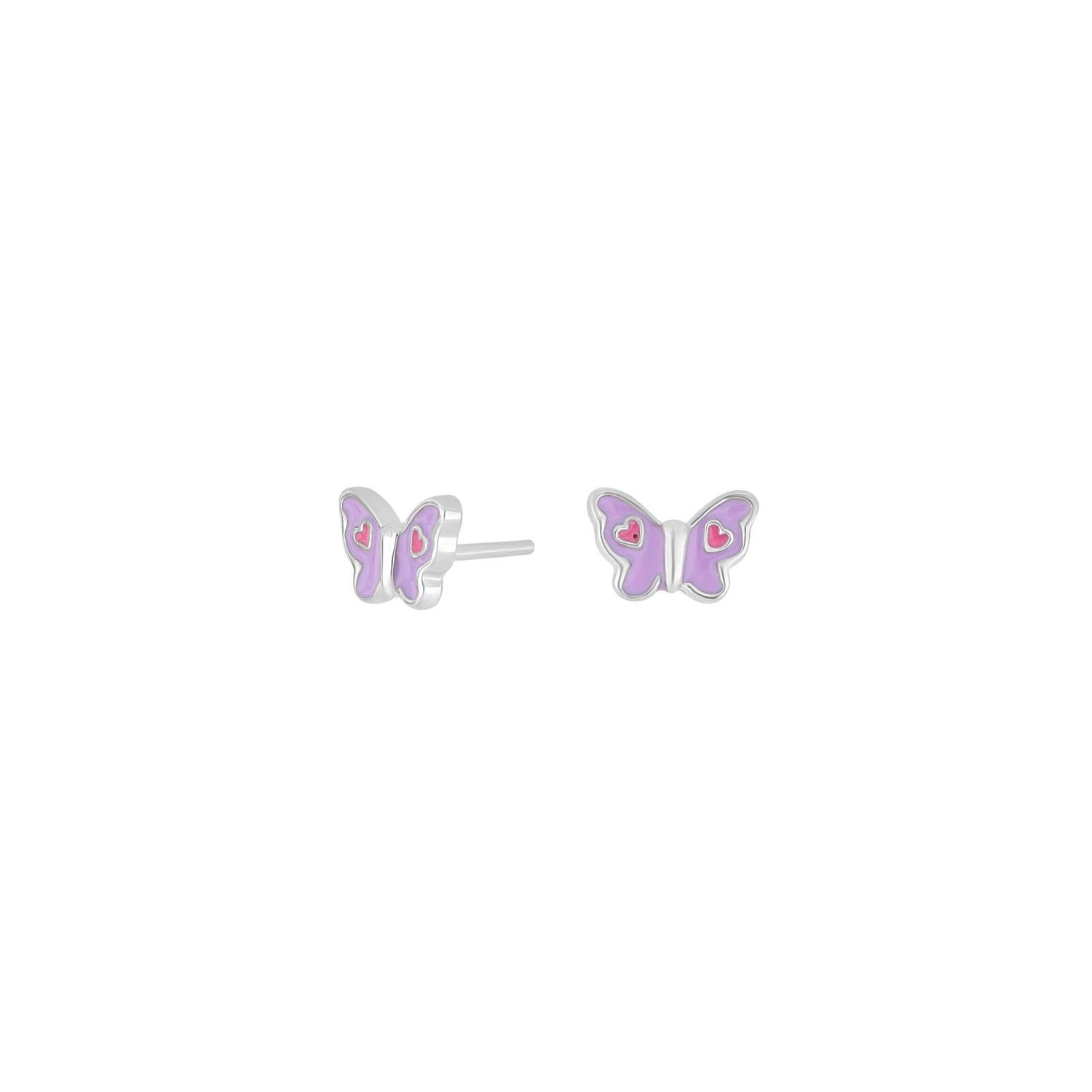 Rhd. Silber Ohrstecker Schmetterling m. Rosa Emaille