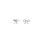 Rhodinierte Silber Ohrstecker Schleife m. Rosa cz