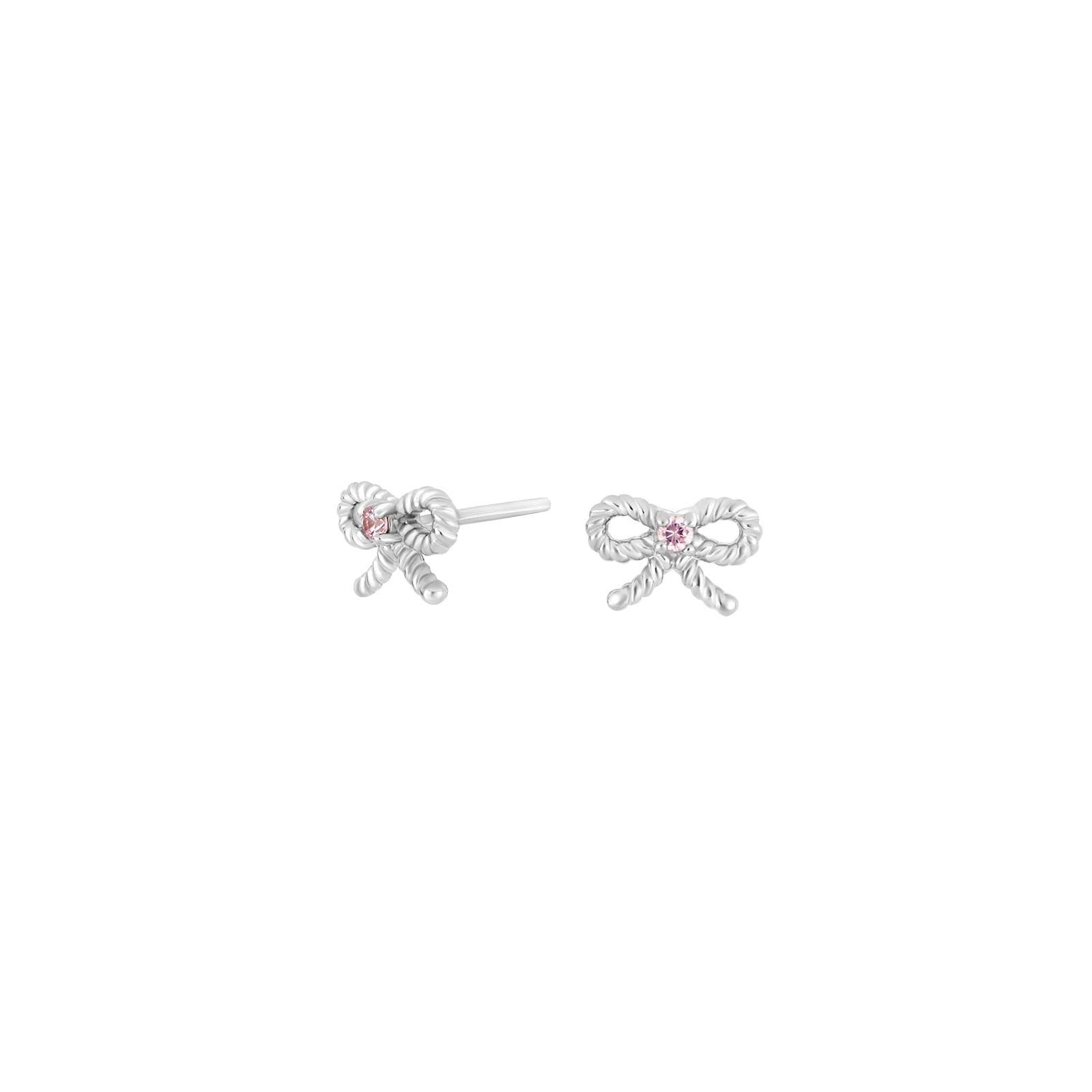 Rhodinierte Silber Ohrstecker Schleife m. Rosa cz
