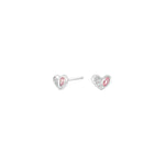 Rhd. Silber Ohrstecker Herz m. Weiß-Rosa cz
