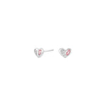 Rhd. Silber Ohrstecker Herz m. Weiß-Rosa cz
