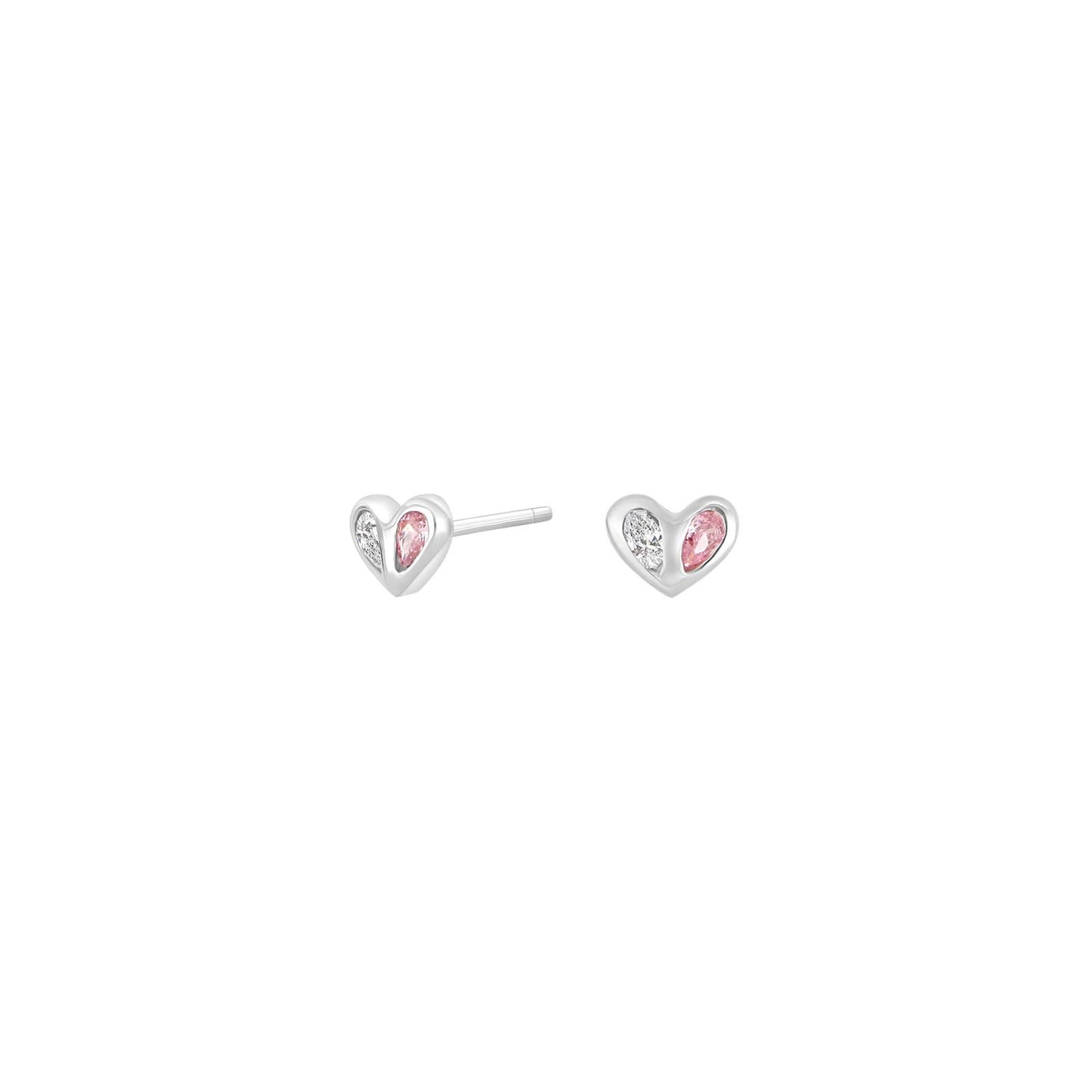 Rhd. Silber Ohrstecker Herz m. Weiß-Rosa cz