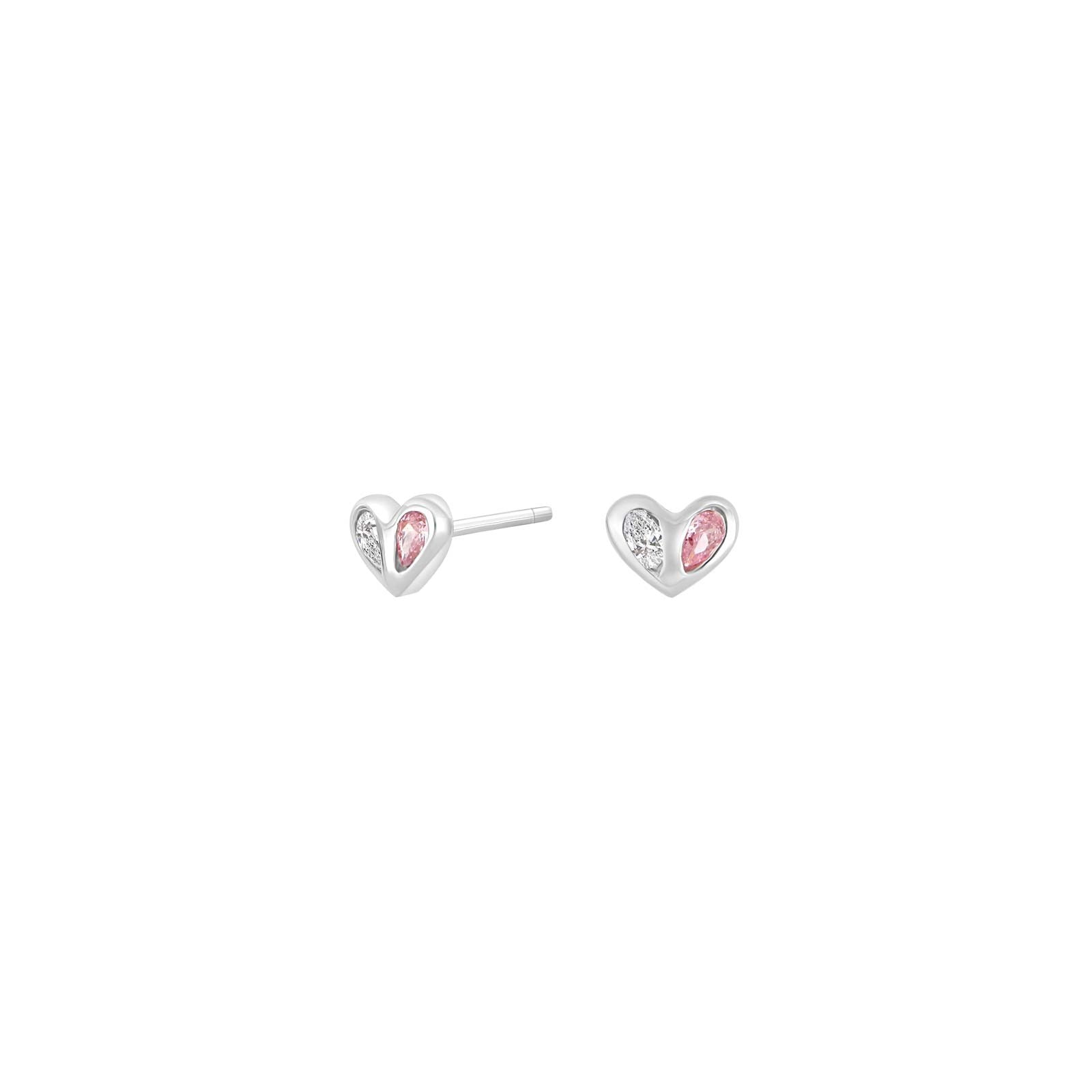 Rhd. Silber Ohrstecker Herz m. Weiß-Rosa cz