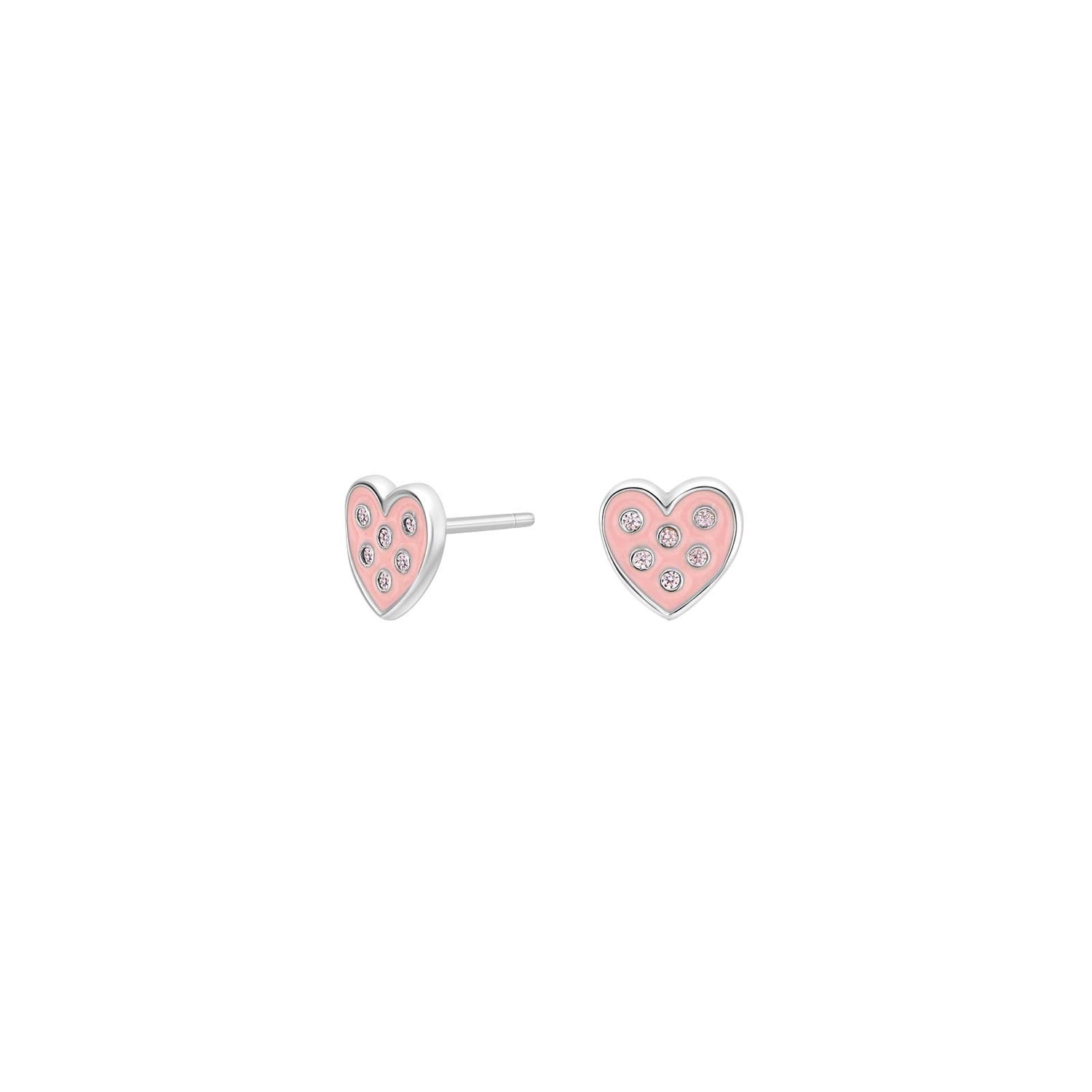 Rhd. Silber Ohrstecker Herz m. Rosa Emaille