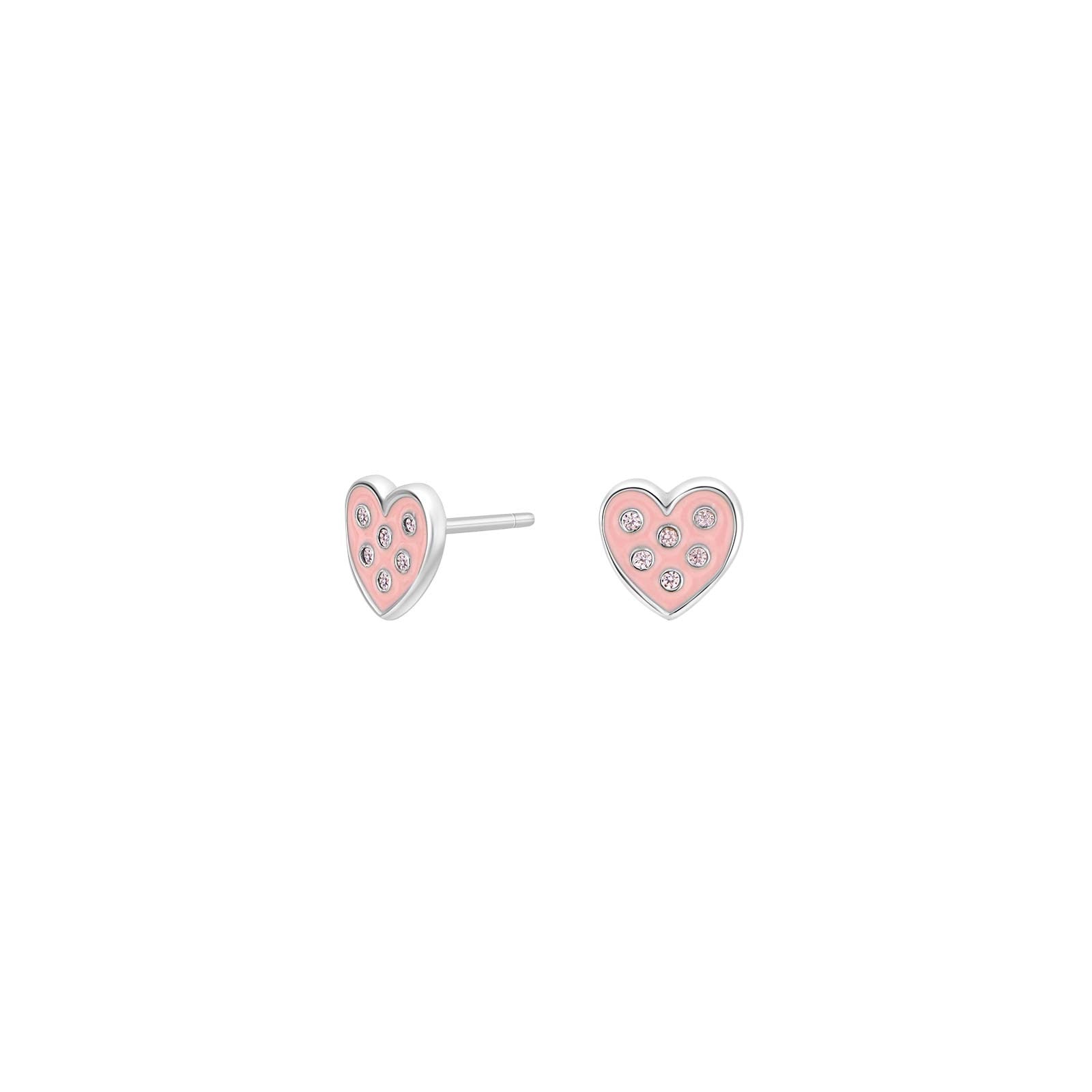 Rhd. Silber Ohrstecker Herz m. Rosa Emaille