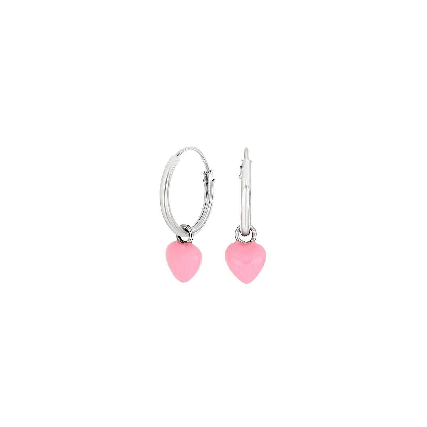 Rhodinierte Silber Creolen Herz m/Rosa Emaille