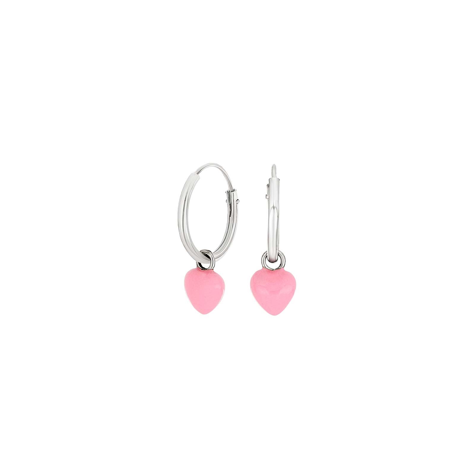 Rhodinierte Silber Creolen Herz m/Rosa Emaille