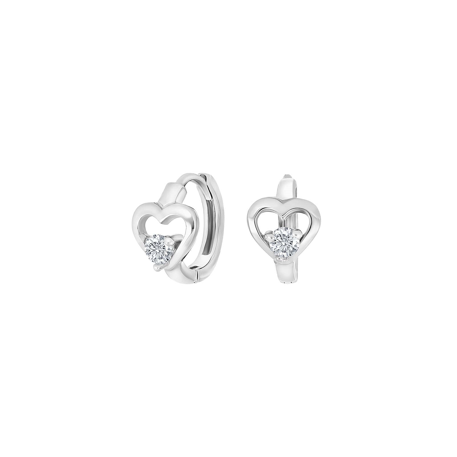 Rhd. siver hoops hearts w. white cz