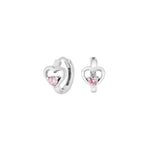 Rhd. siver hoops hearts w. pink cz