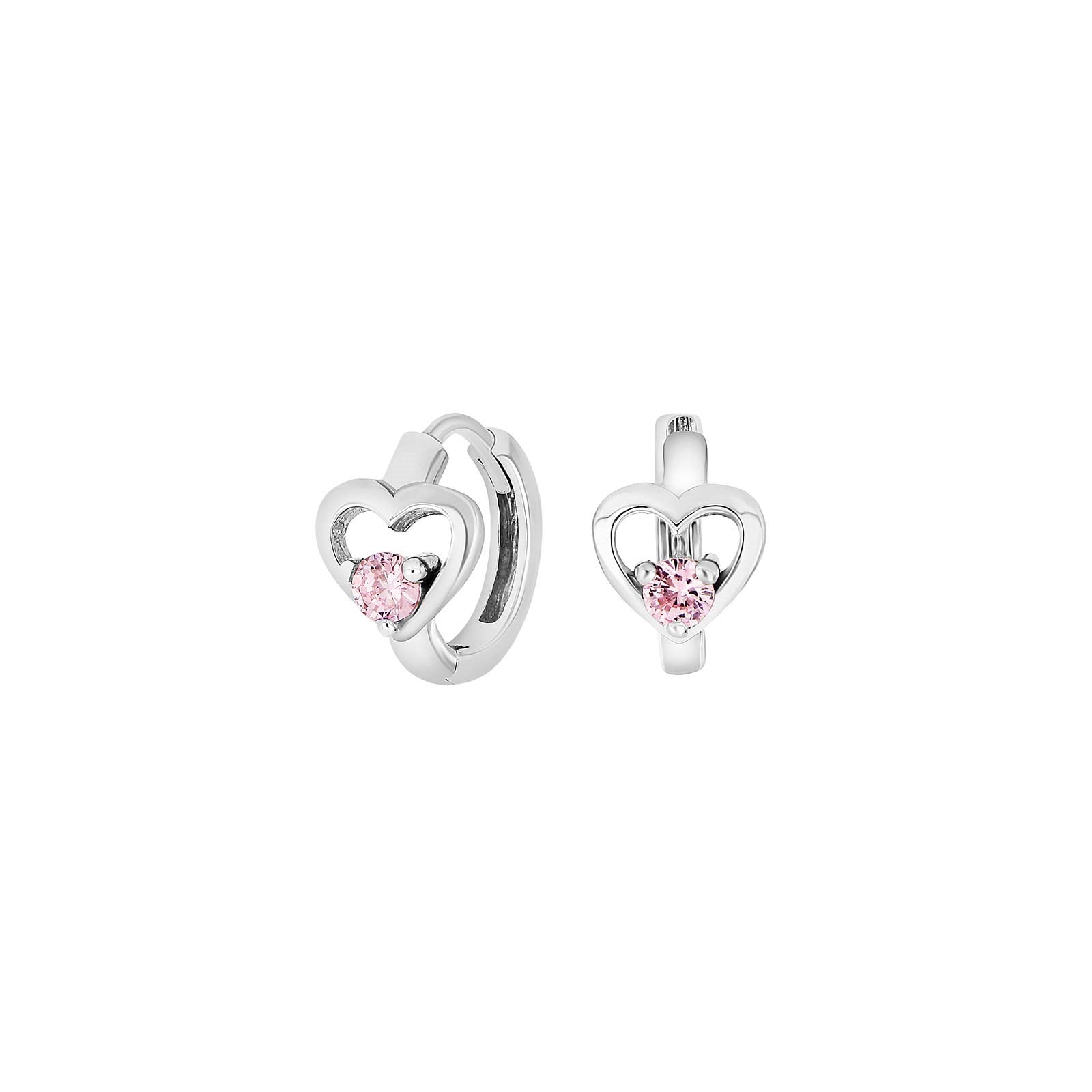 Rhd. siver hoops hearts w. pink cz