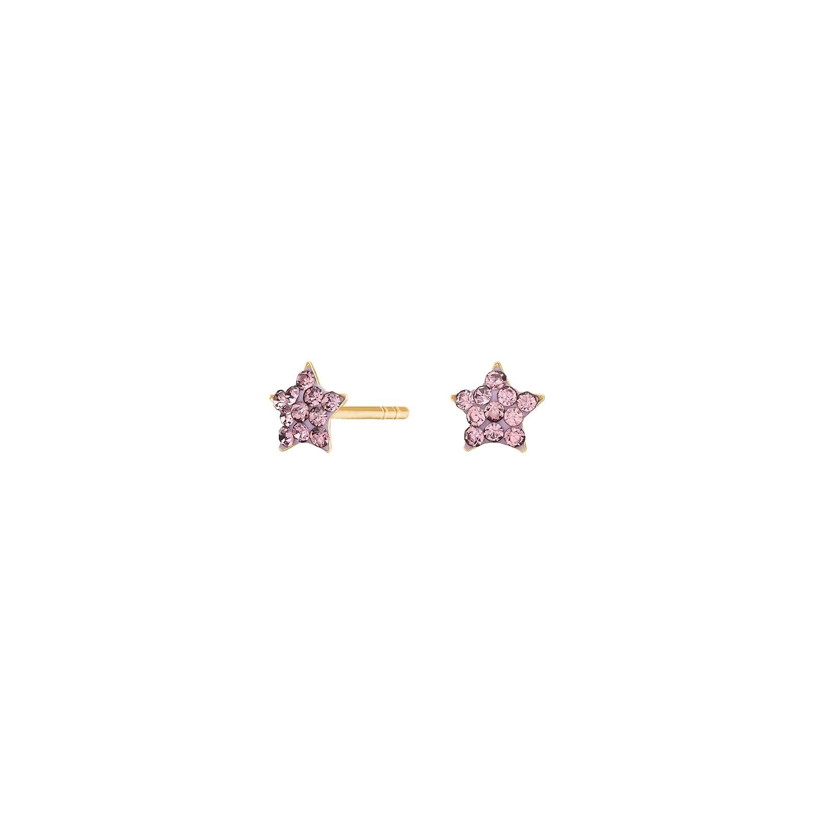 Goldp. silver earrings star w. purple cz