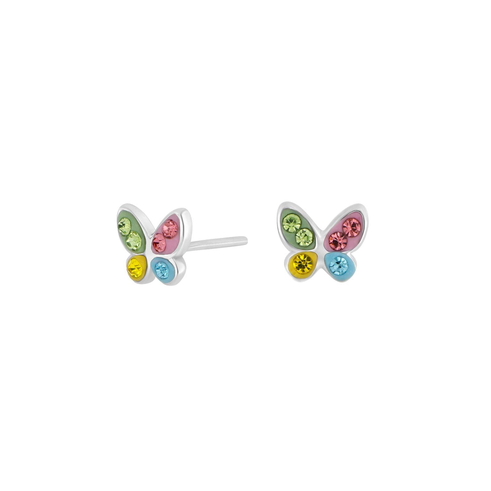 Rhodinierte Silber Ohrstecker Schmetterling m. Multi cz
