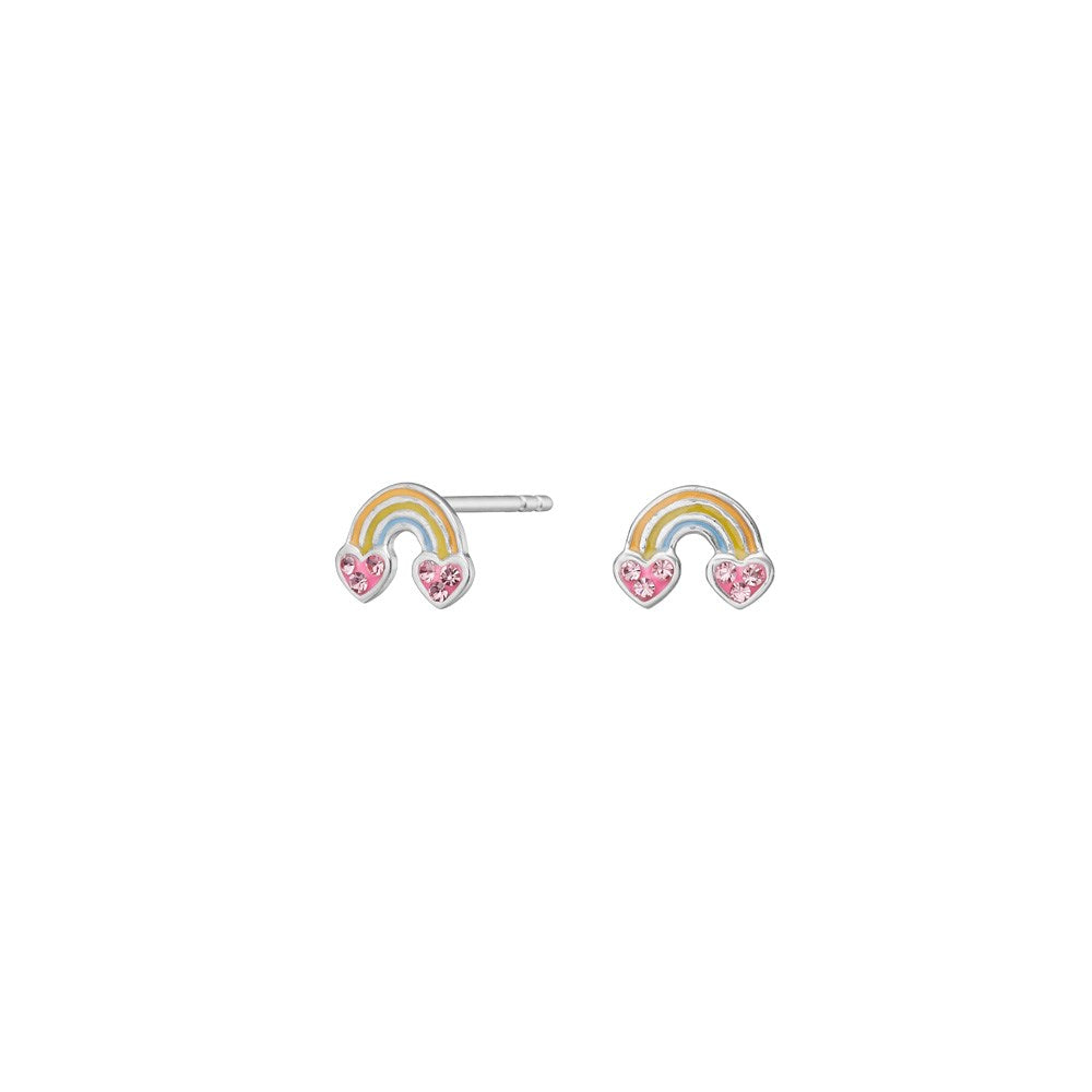 Silber Ohrstecker Regenbogen m. cz/epoxy - Rhodiniert