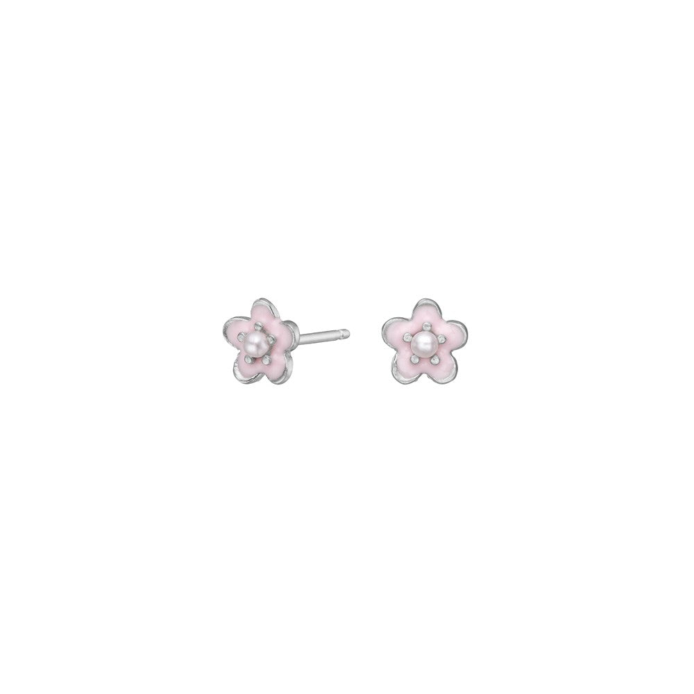Silber Ohrstecker Blume m. synthetische Perle/epoxy - Rhodiniert