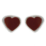 Rhod. silver earrings heart w/red enamel