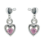 Rhod. silver earrings heart w/pink cz.