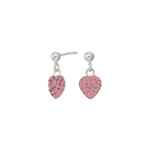 Rhod. silver earrings heart w/pink cz.
