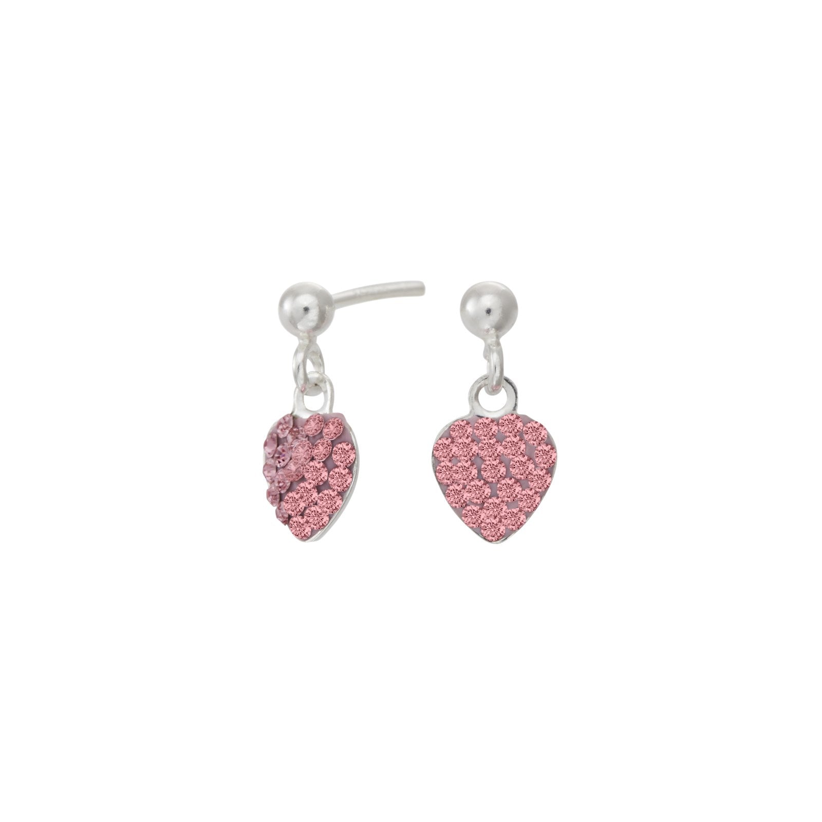 Rhod. silver earrings heart w/pink cz.