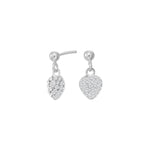 Rhod. silver earrings heart w/cz.