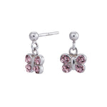 Rhod. silver earrings butterfly w/pink cz.
