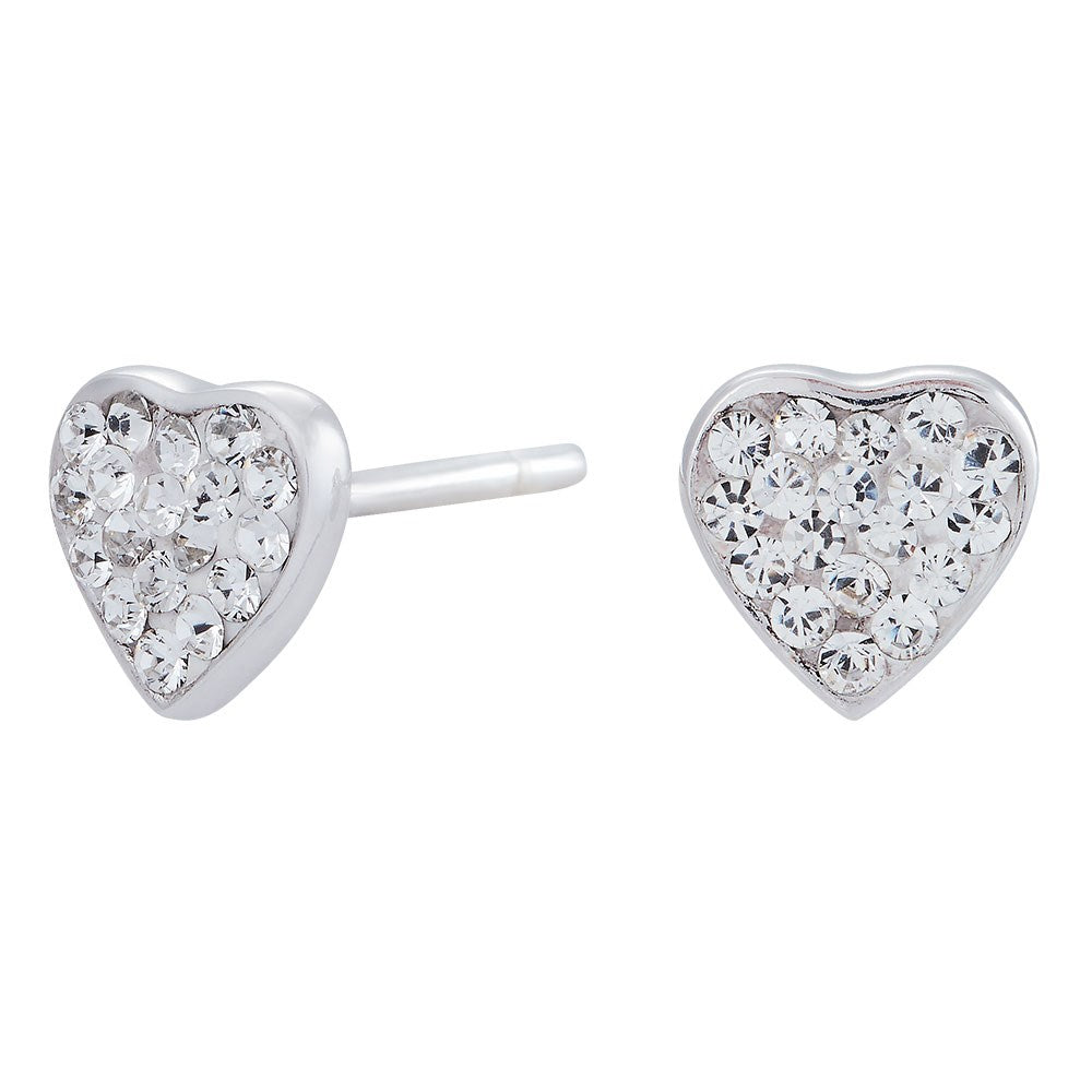 Rhod. silver earrings heart w/cz.