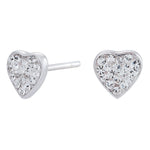 Rhod. silver earrings heart w/cz.