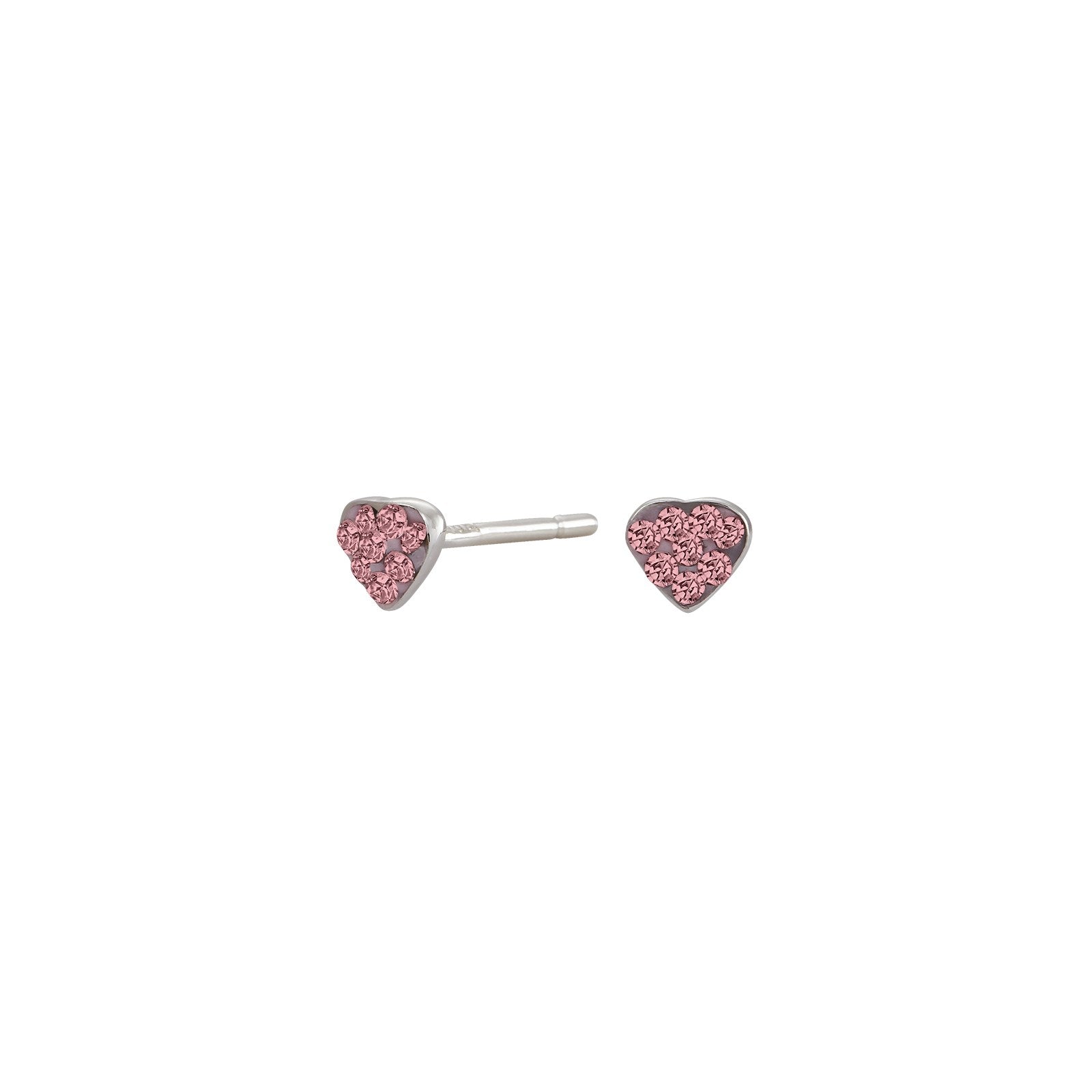 Rhod. silver earrings heart w/ pink cz.