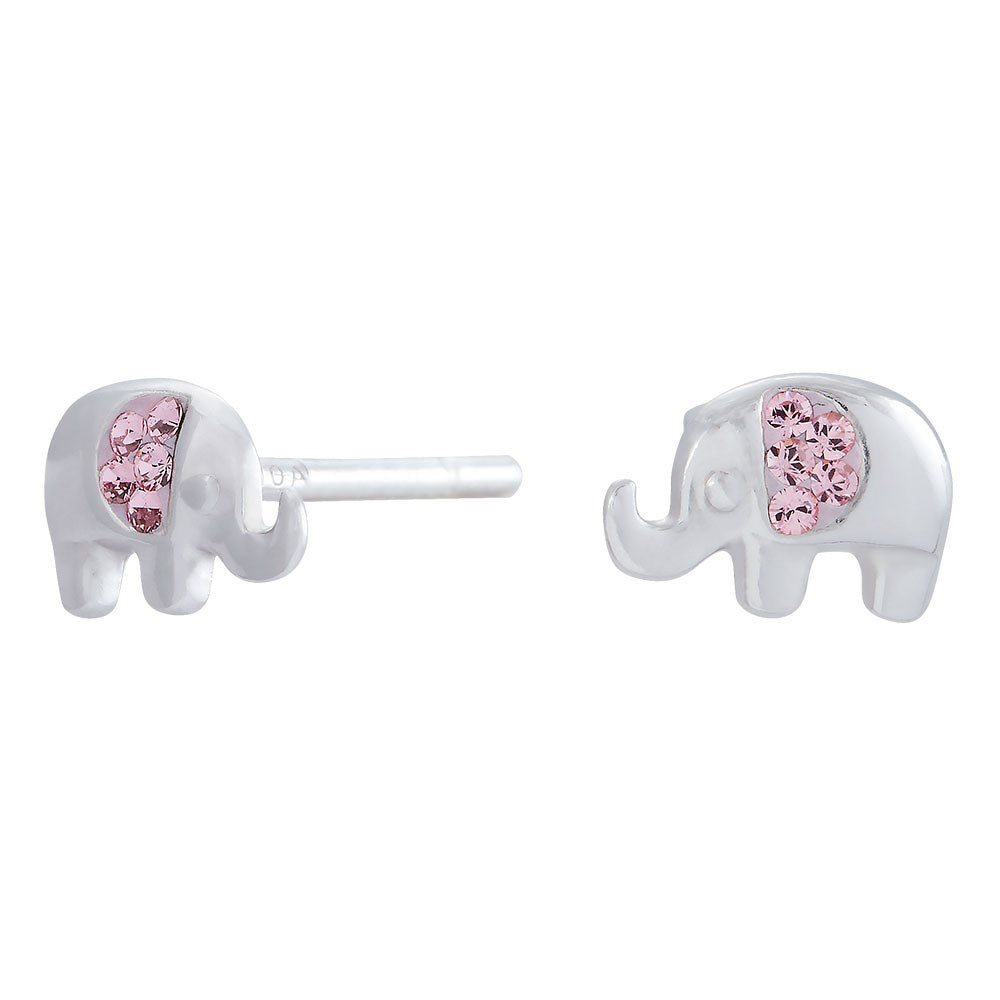 Rhod. silver earrings elephant w/pink cz.