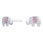 Rhod. silver earrings elephant w/pink cz.
