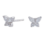 Rhod. silver earrings butterfly w/cz.