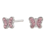 Rhod. silver earrings butterfly w/pink cz.