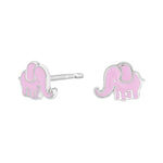 Rhod. silver earrings elephant w/pink enamel