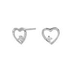 Rhod. silver earrings heart w/cz.